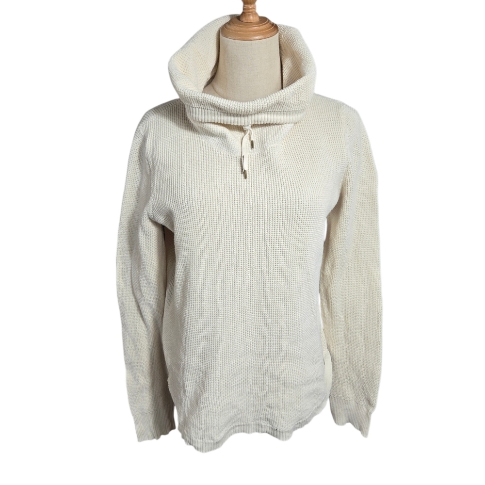 Ralph Lauren Jeans Women's Cream Waffle Knit Funnel Neck Pullover Shirt